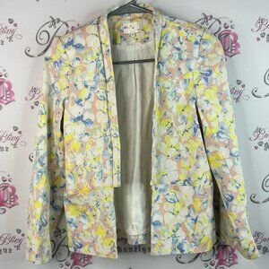 Elly M blazer flowers cardigan style pockets blue pink Pastel Floral Blazer